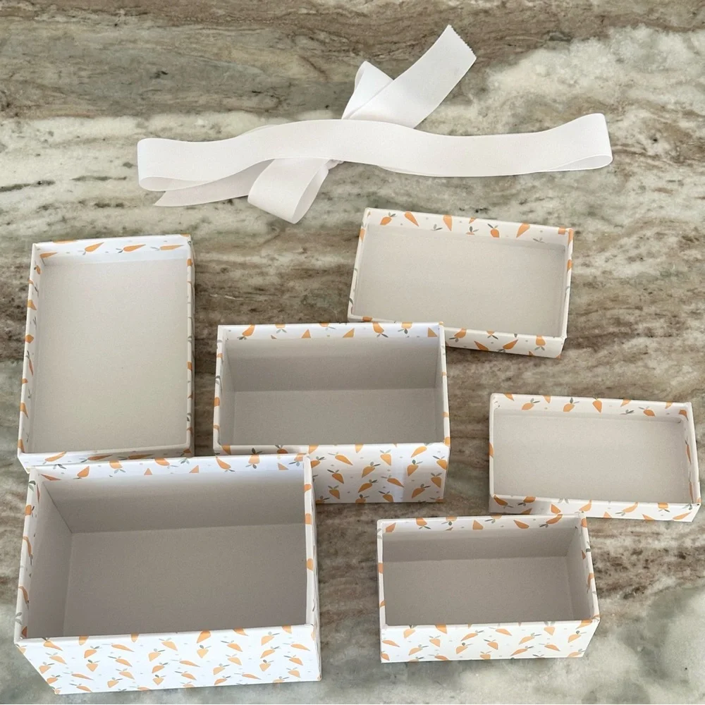 Set of 3 Carrot Print Gift Boxes / Decorative Storage Boxes - Spring Easter
